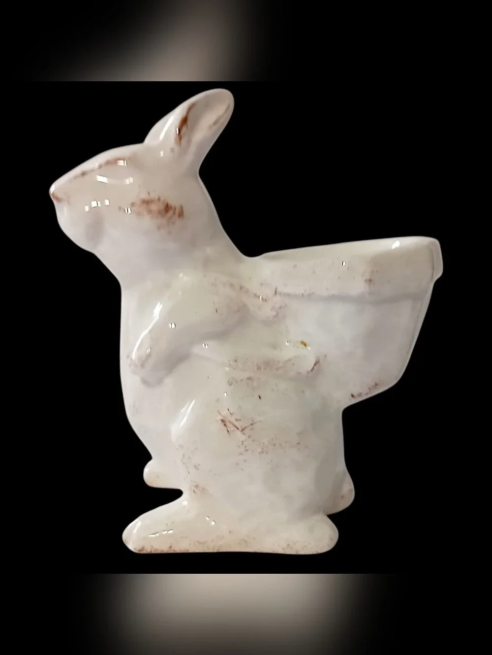 Pottery Barn Ceramic Bunny Planter Candle Holder Beige Easter Rabbit Egg Cup